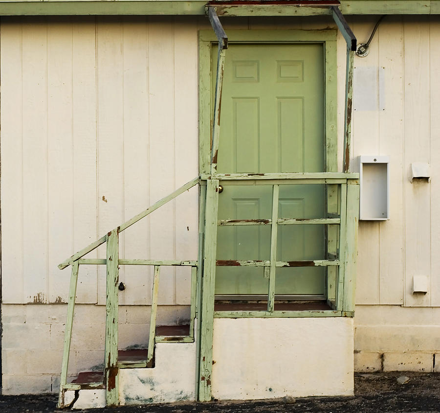 Green door and stairs of abandoned motel in USA Photograph by Lyn Holly Coorg