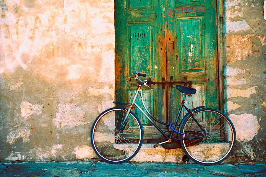 Green Door / Bicycle Photograph by Claude Taylor