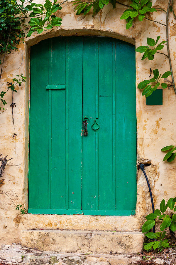 Green door in a limestone house, Gozo Malta Photograph by Flottmynd
