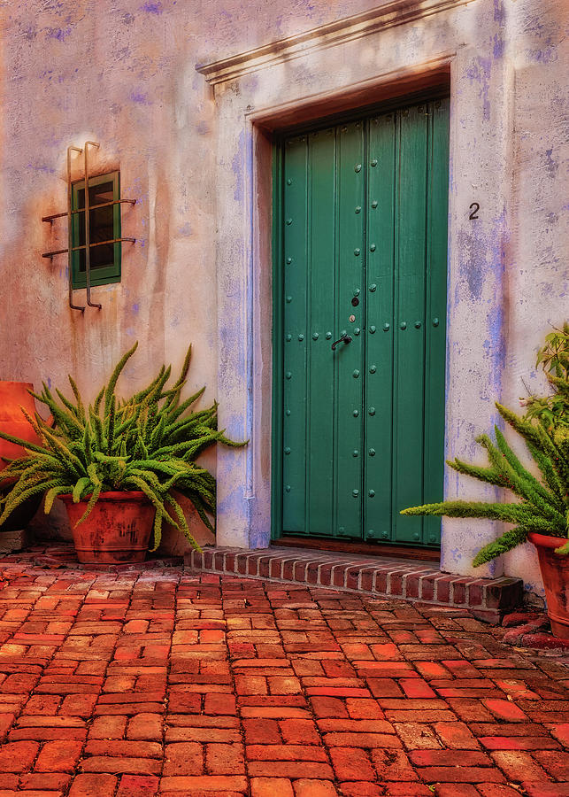 Brick Photograph - Green Door by Thomas Hall