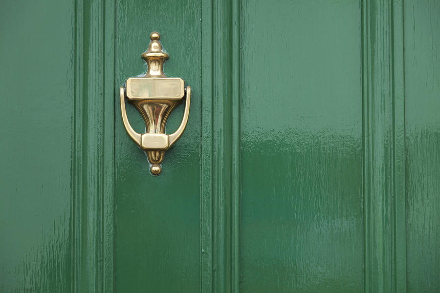 Green Door With Brass Knocker Photograph by Feverstockphoto