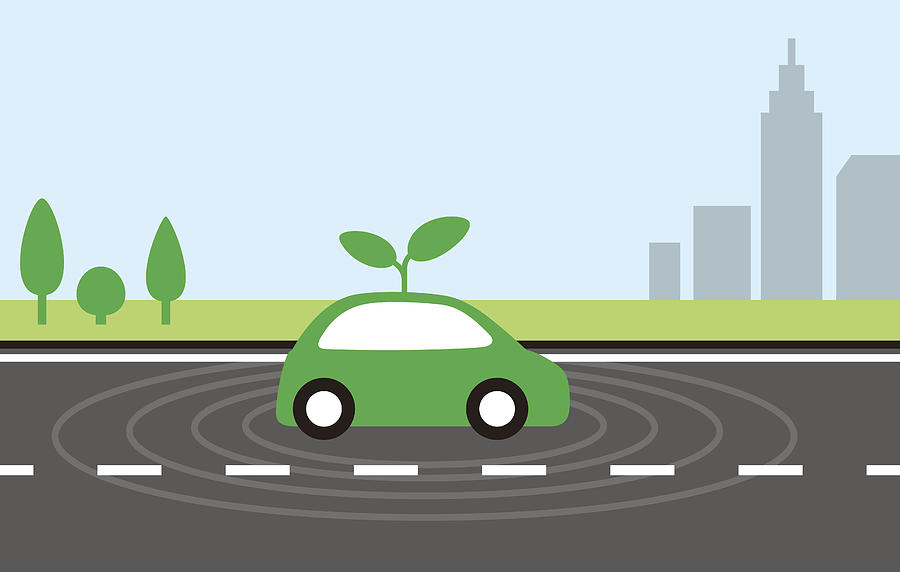 Green Electric Self-driving Car Drawing by Hakule