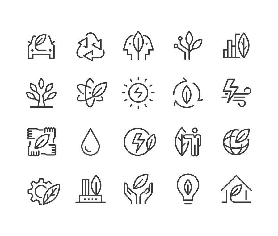 Green Energy Icons - Classic Line Series Drawing by -victor-