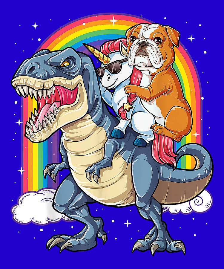Christmas Digital Art - Green English Bulldog Unicorn Dinosaur Girls Rainbow by Douxie Grimo