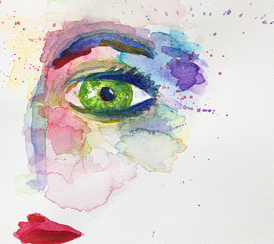Green eye- watercolor painting. Hand drawn on watercolor paper. Drawing by Stellalevi