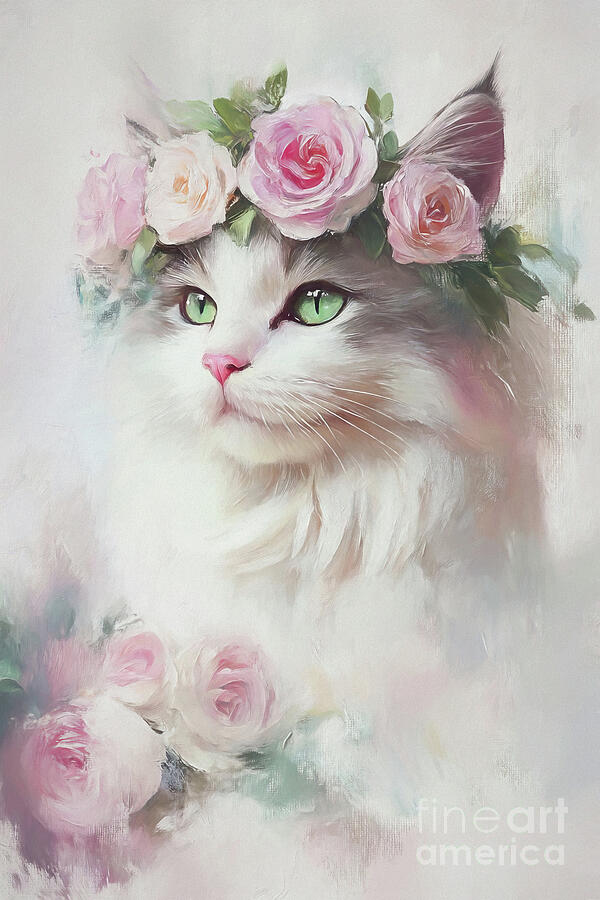 Green Eyed Angora Painting by Tina LeCour Green Eyed Angora Painting by Tina LeCour