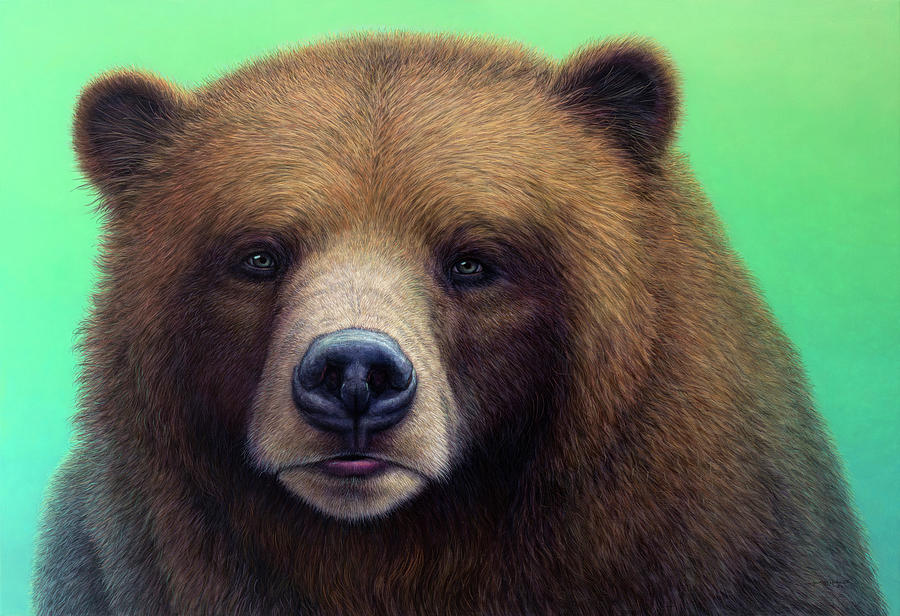 Green-eyed Bear Painting by James W Johnson