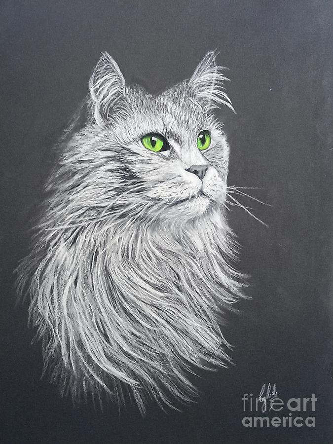 Green Eyed Cat Painting by Cybele Chaves