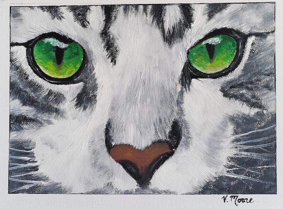 Green Eyed Cat Painting