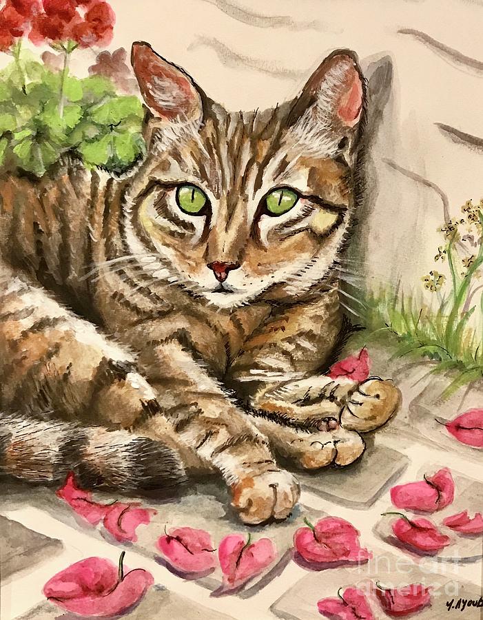 Green Eyed Cat Painting