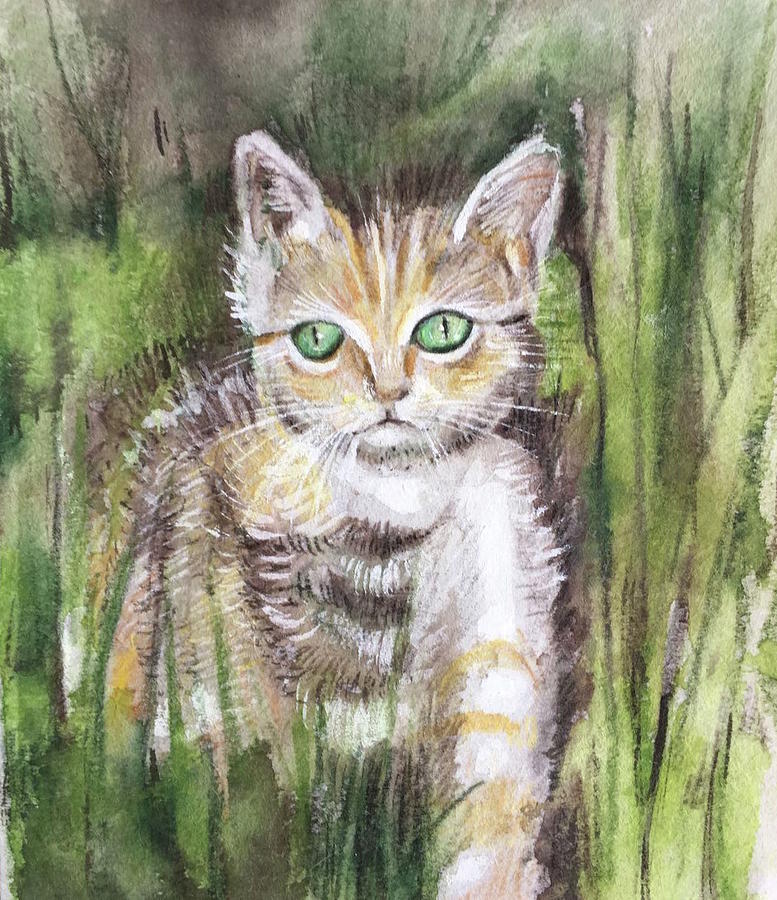 Green eyed kitty Drawing by Carolina Prieto Moreno