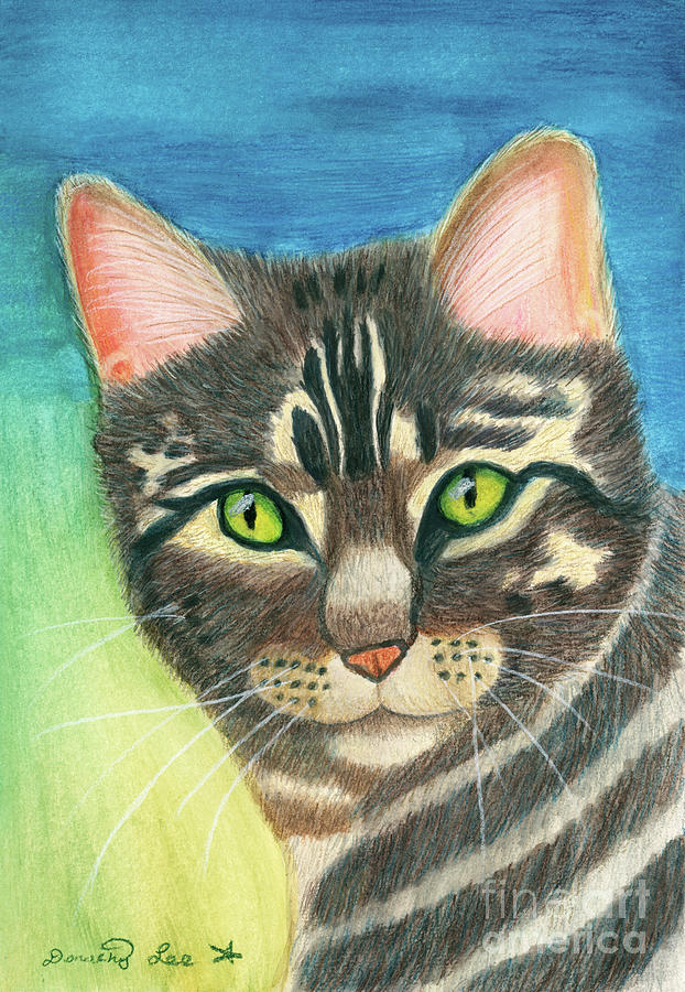 Green Eyed Tabby Cat  Painting by Dorothy Lee