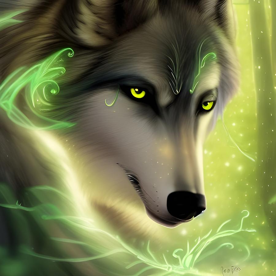 Green-Eyed Wolf Digital Art by Beverly Read