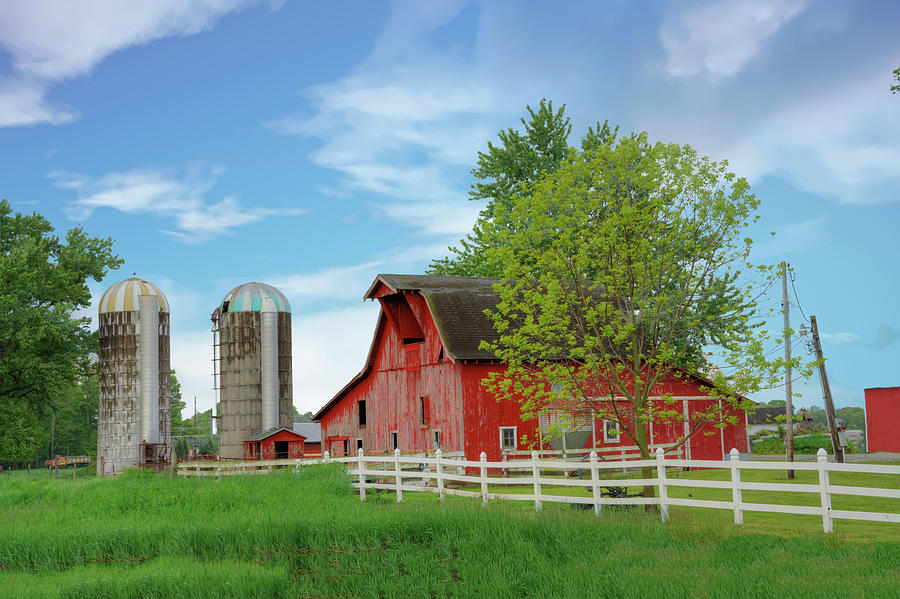 Green farm field with barn and sylos-Hamilton County, Indiana ...