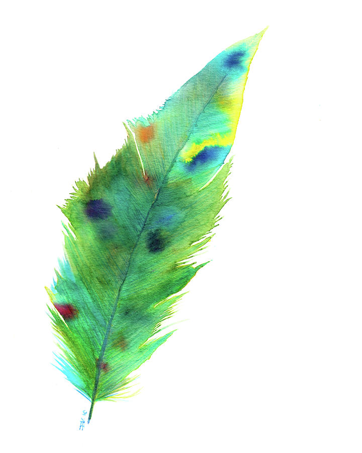 Green Feather From A Thousand Miles Painting by Oiyee At Oystudio