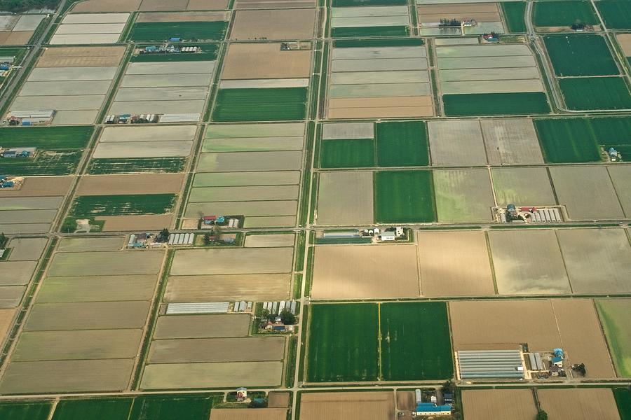 Green fields in Naganuma town in Hokkaido daytime aerial view from airplane Photograph by Taro Hama @ e-kamakura