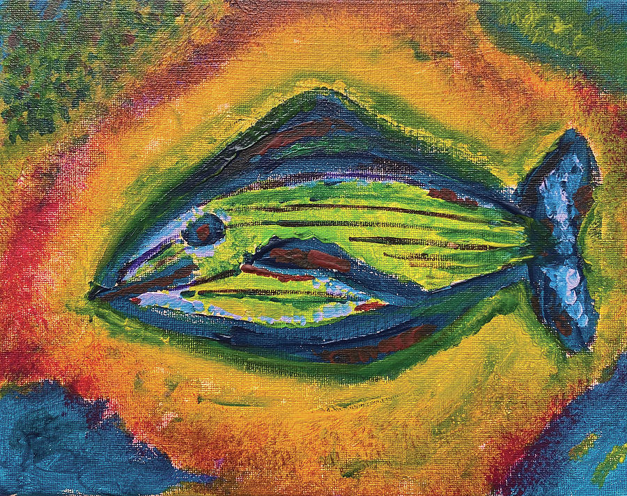 Green Fish Painting by David Feder