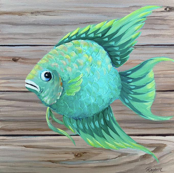 Green Fish Painting by Judy Rixom