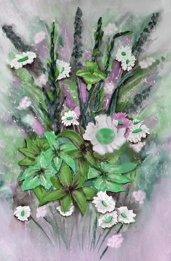 Green Floral Bouquet Mixed Media by Kelly Mills