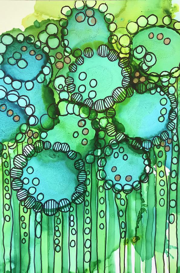 Green Flower Doodle Painting by Lael Rutherford