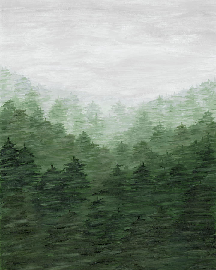 Green Foggy Trees Painting by Rachel Elise