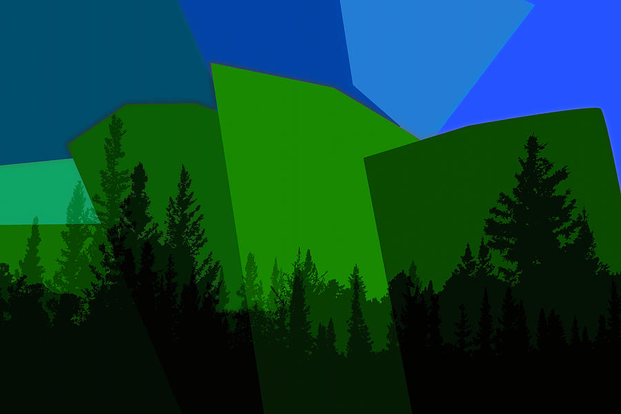 Green Forest Blue Sky Modern Abstract Digital Art by Dan Sproul