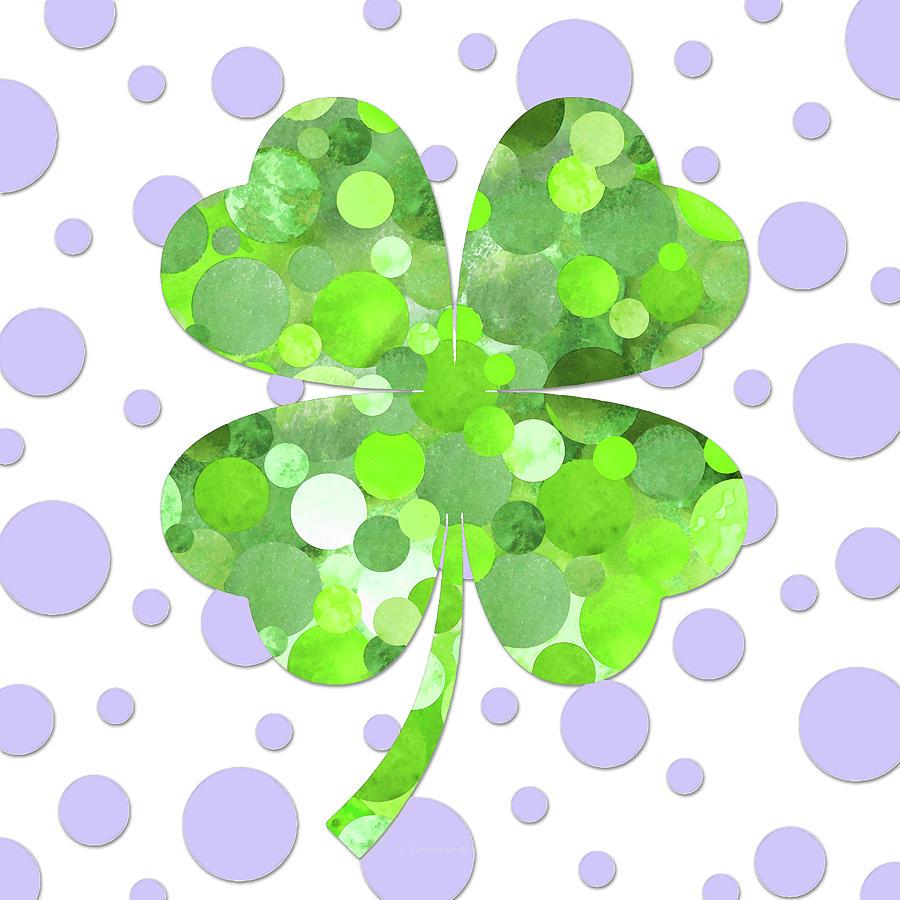Lucky Painting - Green Four Leaf Clover - Full Circle Art by Sharon Cummings