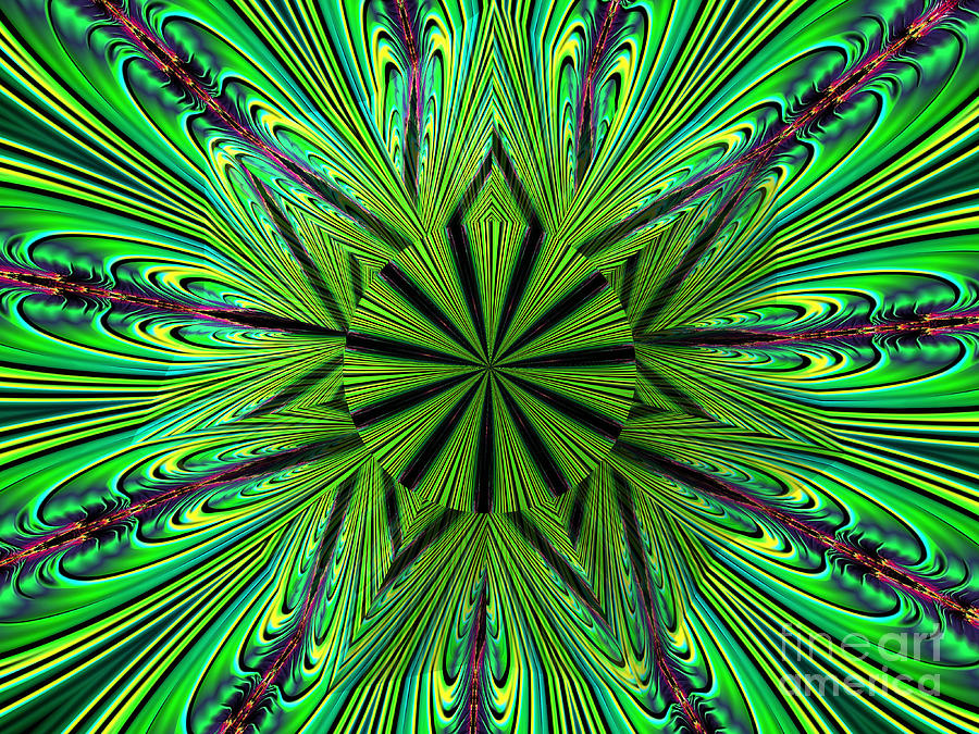 Green Fractal Kaleidoscope Mandala Under Glass Abstract Digital Art