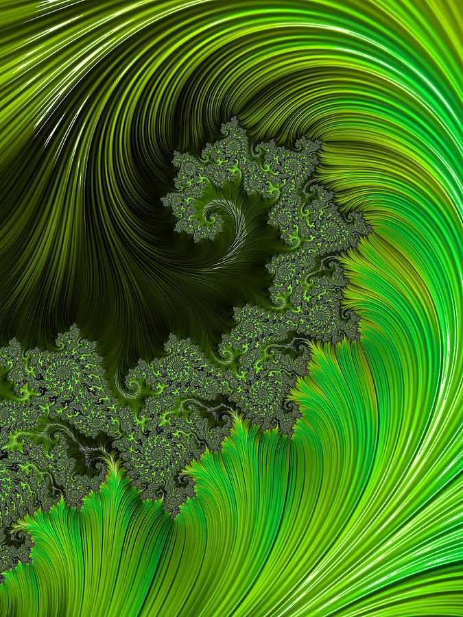 Green Fractal Leaf Unfurling Digital Art