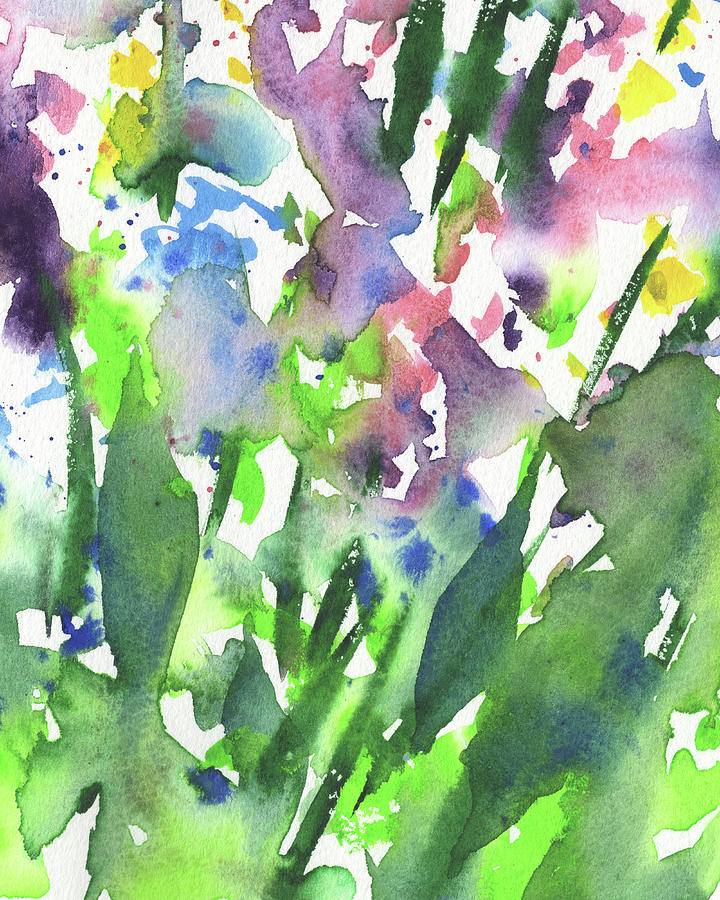 Green Garden With Flower Abstract Watercolor Painting