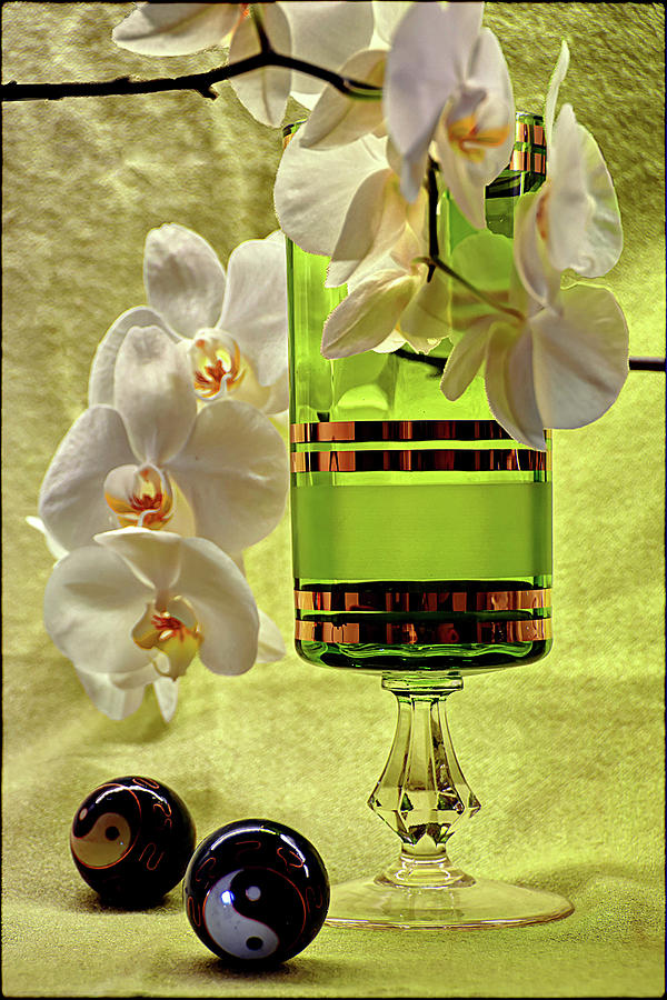 Green glass and orchids Photograph by Andrei SKY