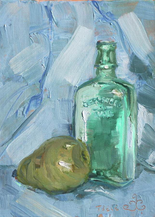 Green Glass and Pear Painting by Trina Teele