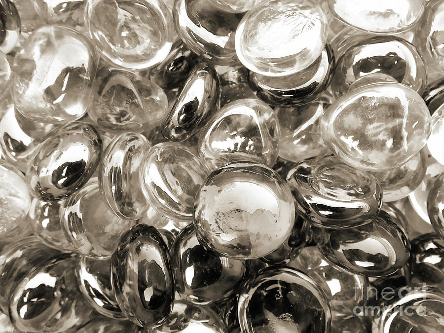 Pebbles Photograph - Green Glass Beads Two Sepia by Elisabeth Lucas