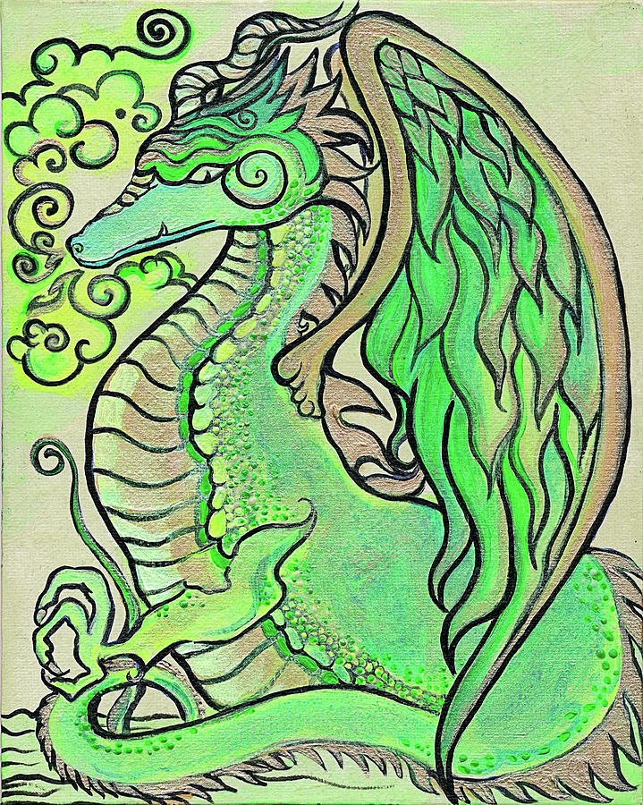 Green Glow Dragon Painting by Katherine Nutt