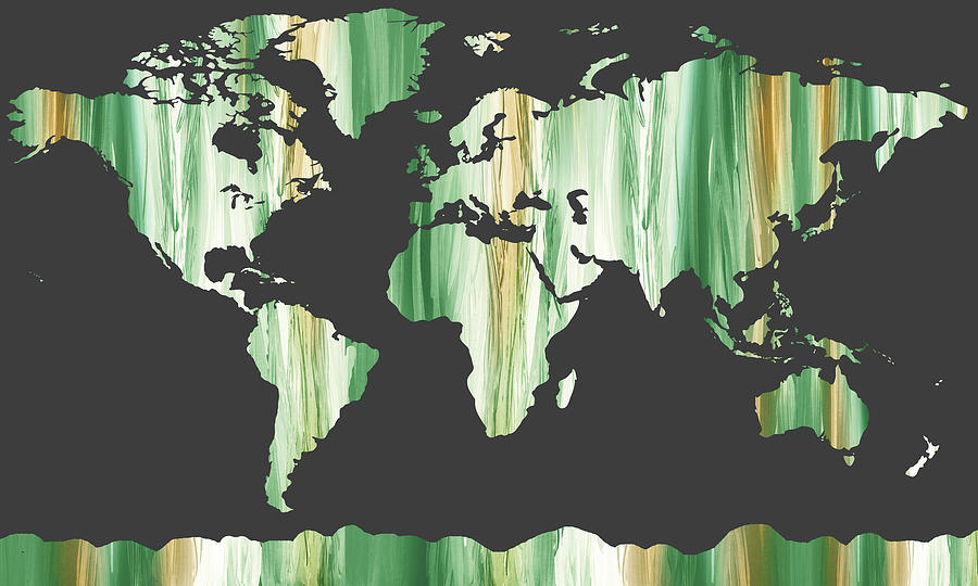 Green Glow World Map Silhouette  Painting by Irina Sztukowski