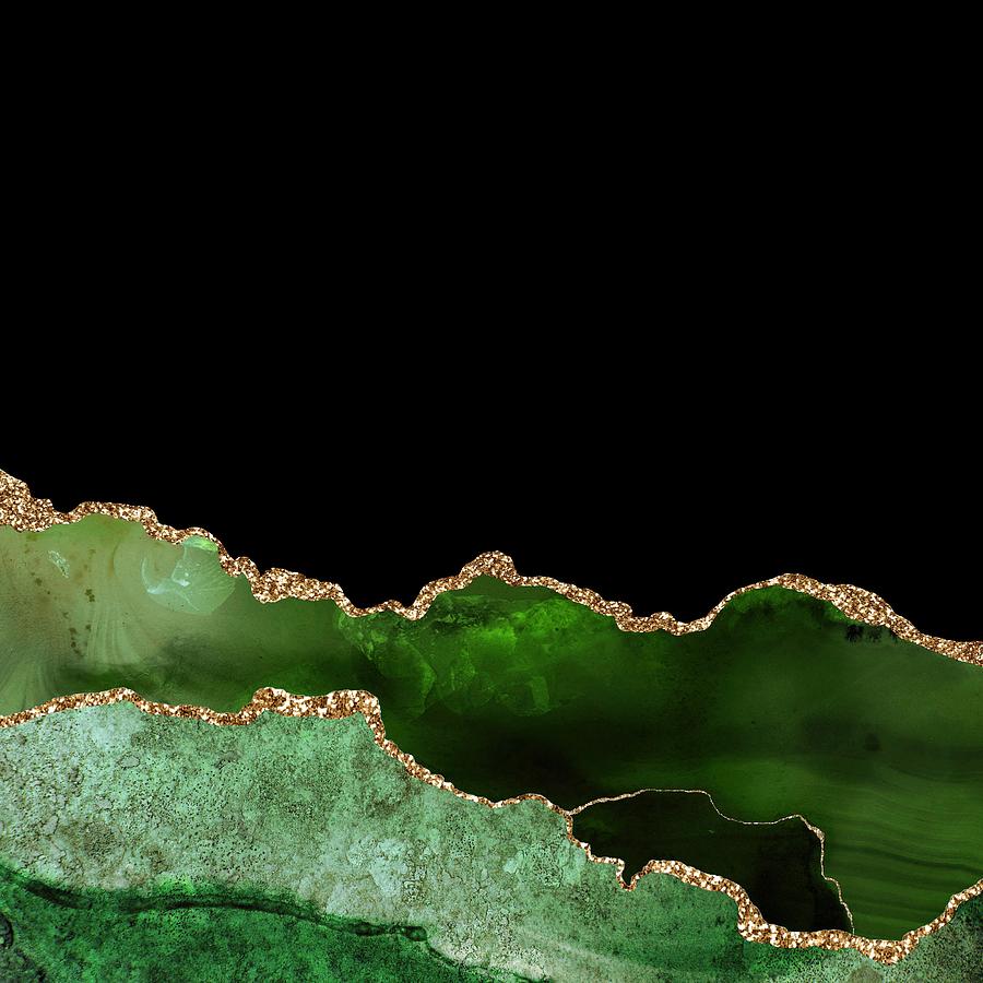Green Gold Agate Texture 10 Digital Art by Aloke Design
