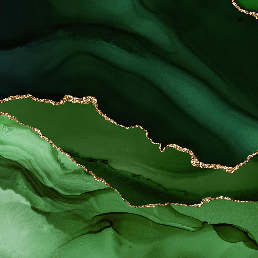 Green Gold Agate Texture 12 Digital Art by Aloke Design