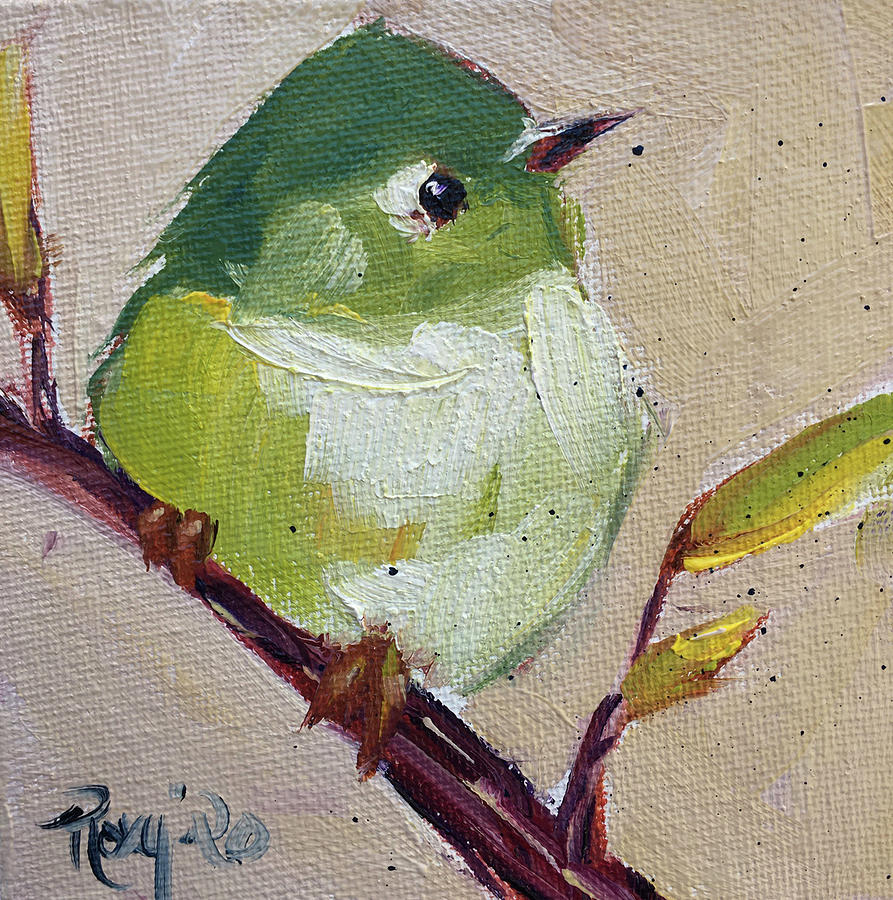 Green Goldfinch Painting by Roxy Rich
