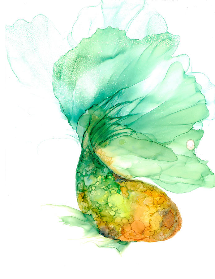 Green Goldfish Painting by Joyce Clark