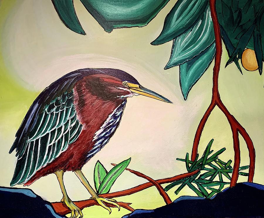 Green Heron Painting by Lynn Shaffer