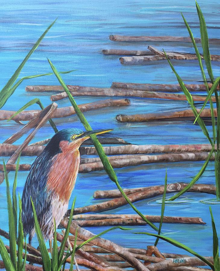 Green Heron Painting by Sue Dinenno