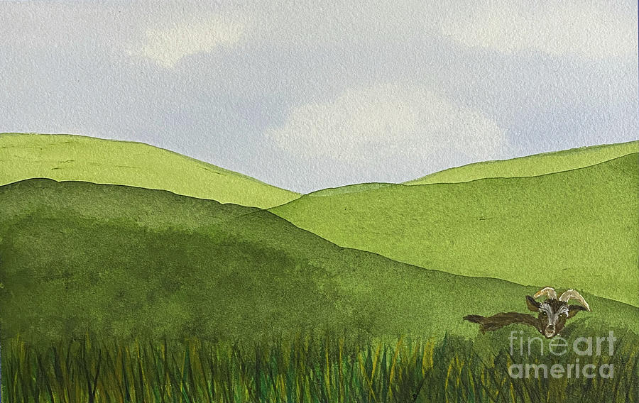 Green Hills and a Goat Painting by Lisa Neuman