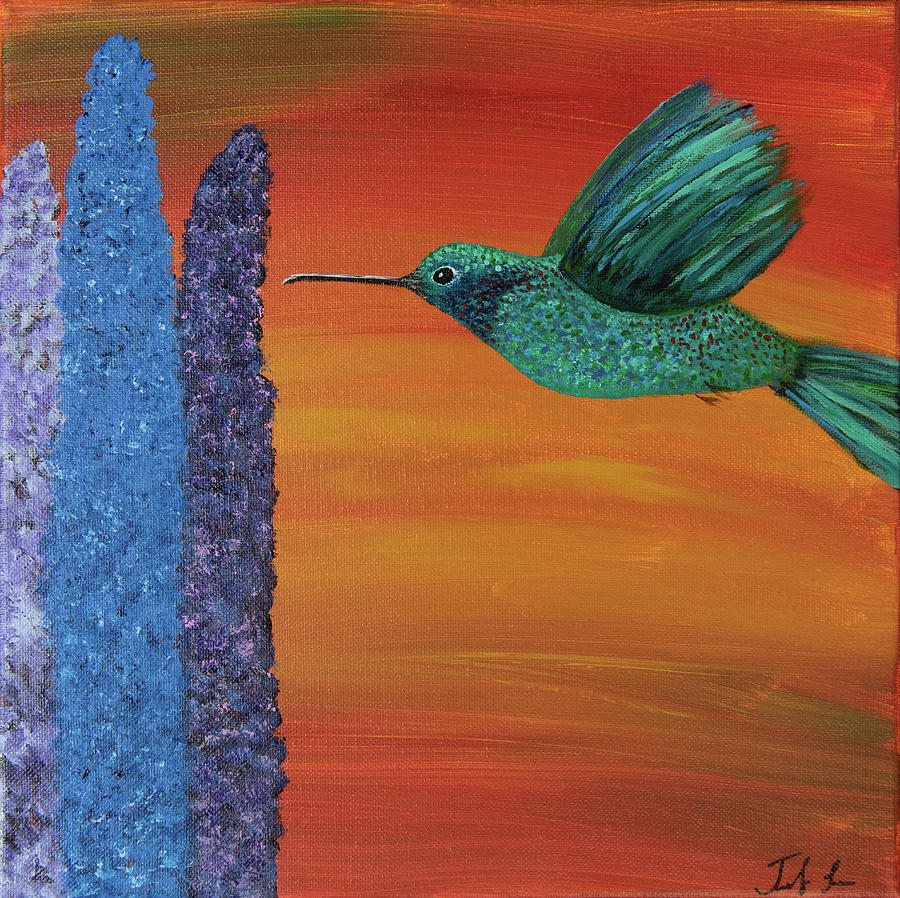 Hummingbird Painting - Green hummingbird 9 by Jennifer Long
