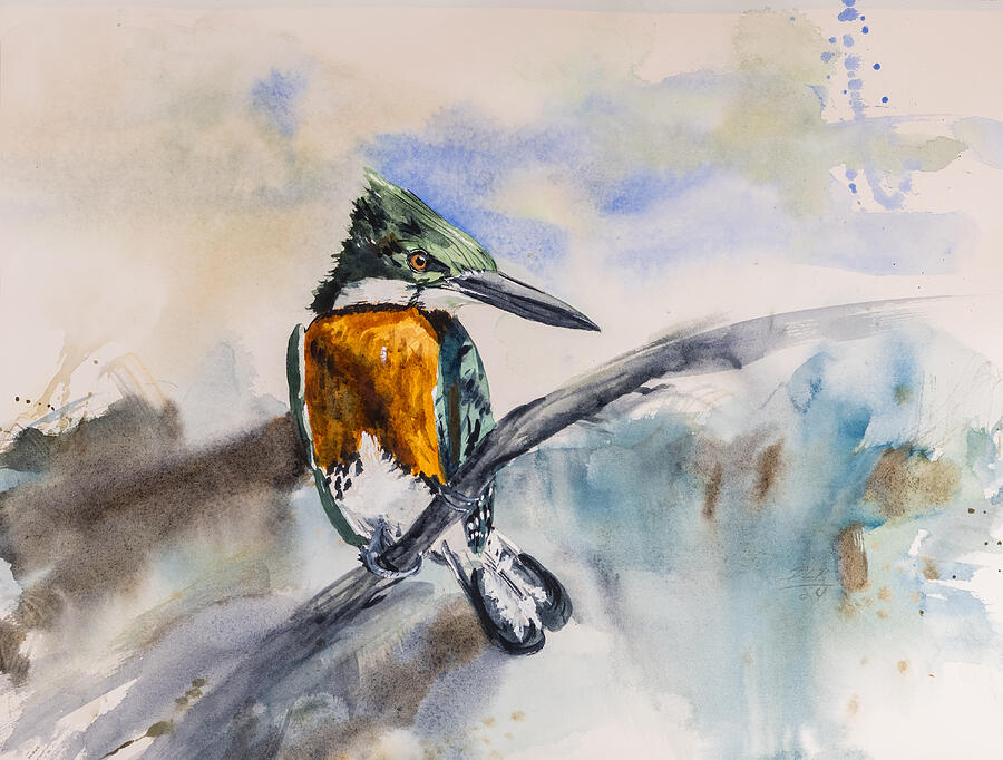 Bird Painting - Green Kingfisher #5388 by Daniel Lee Brown