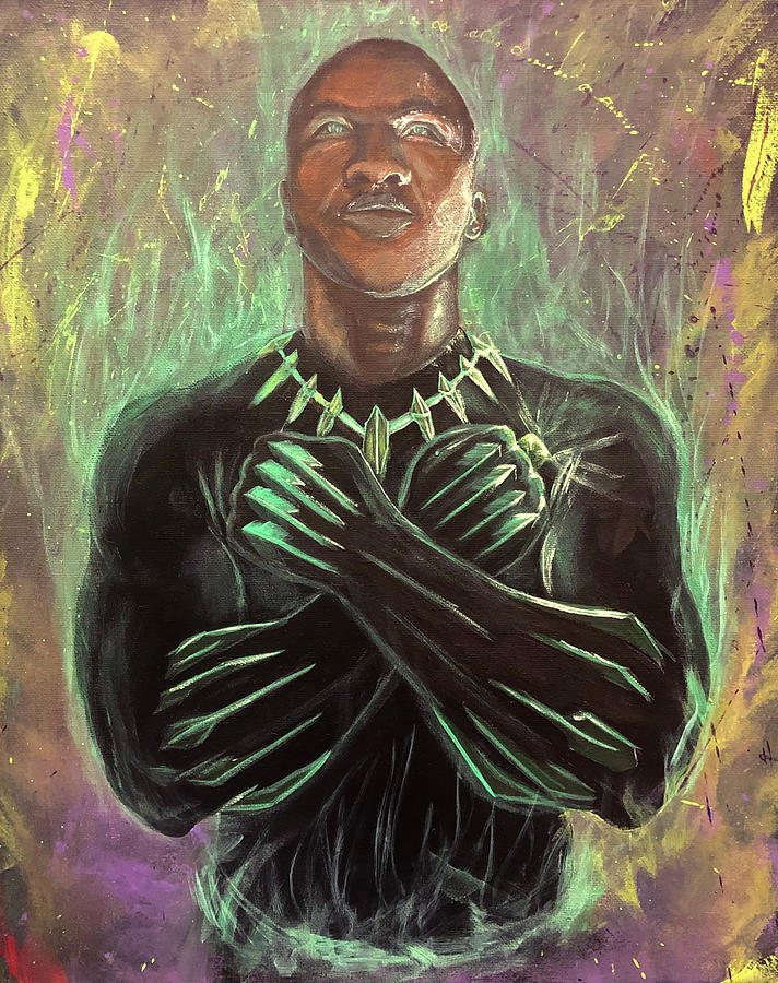 Black Panther Movie Painting - Green Lantern Panther by Daney Lin