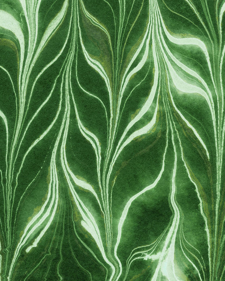 Green Leaves And Feathers Wave Organic Pattern Decor VII Painting by Irina Sztukowski