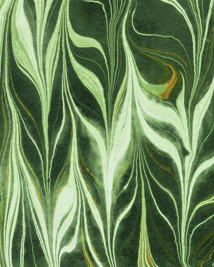 Green Leaves And Feathers Wave Organic Pattern Decor VIII Painting by Irina Sztukowski