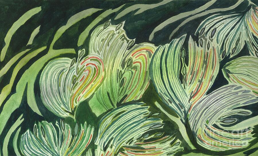 Abstract Painting - Green Leaves by L A Feldstein