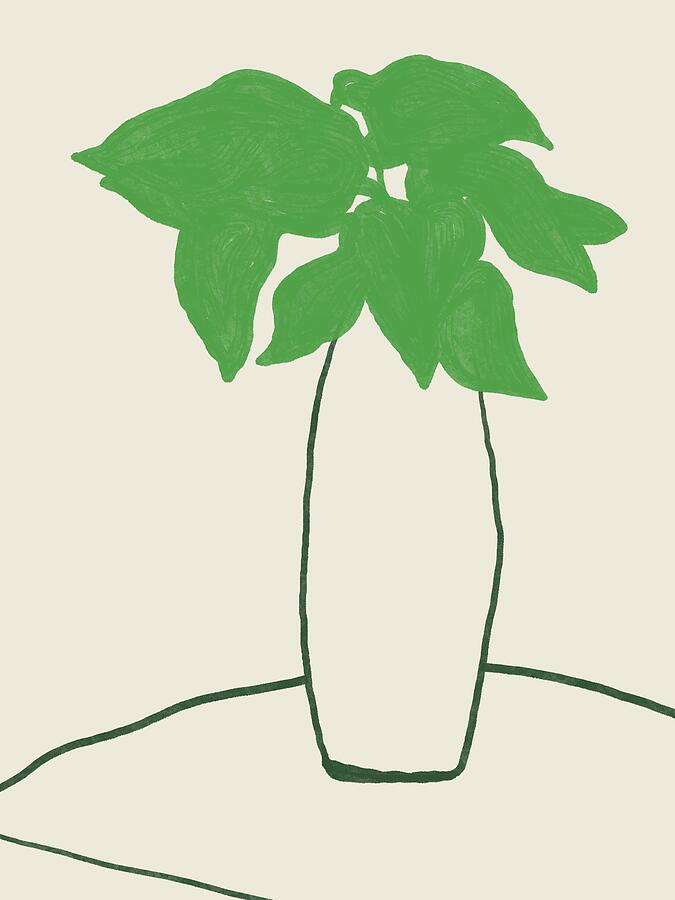 Vase Painting - Green leaves on the table by Little Dean