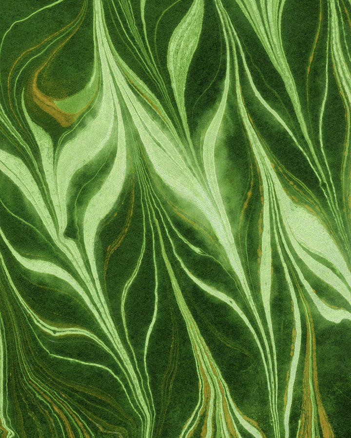 Green Leaves Wave Organic Pattern Decor VI Painting by Irina Sztukowski